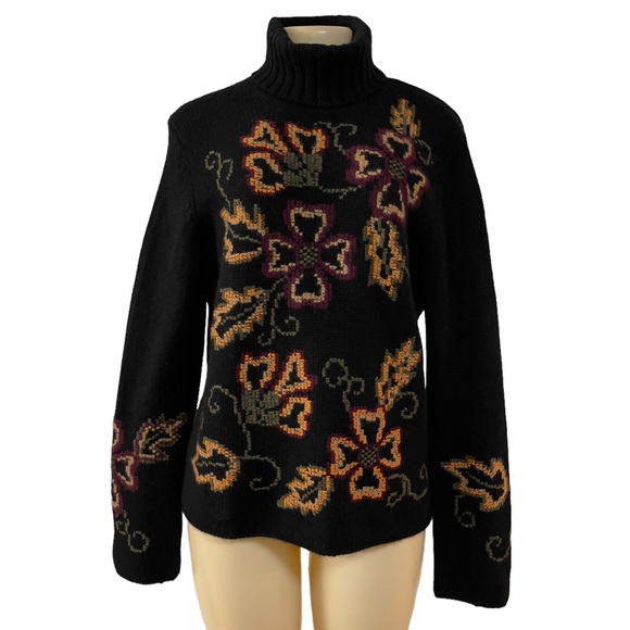 grayson & dunn Sweaters - Grayson & Dunn Black Fall Foliage Leaves 100% Cashmere Turtleneck Sweater L￼￼
